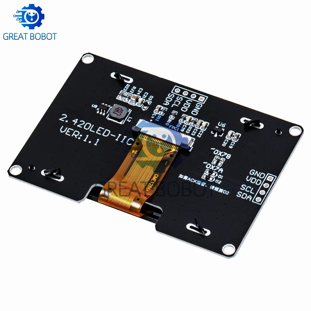 2.42" 128x64 OLED Display Module – I2C & SPI, White/Blue