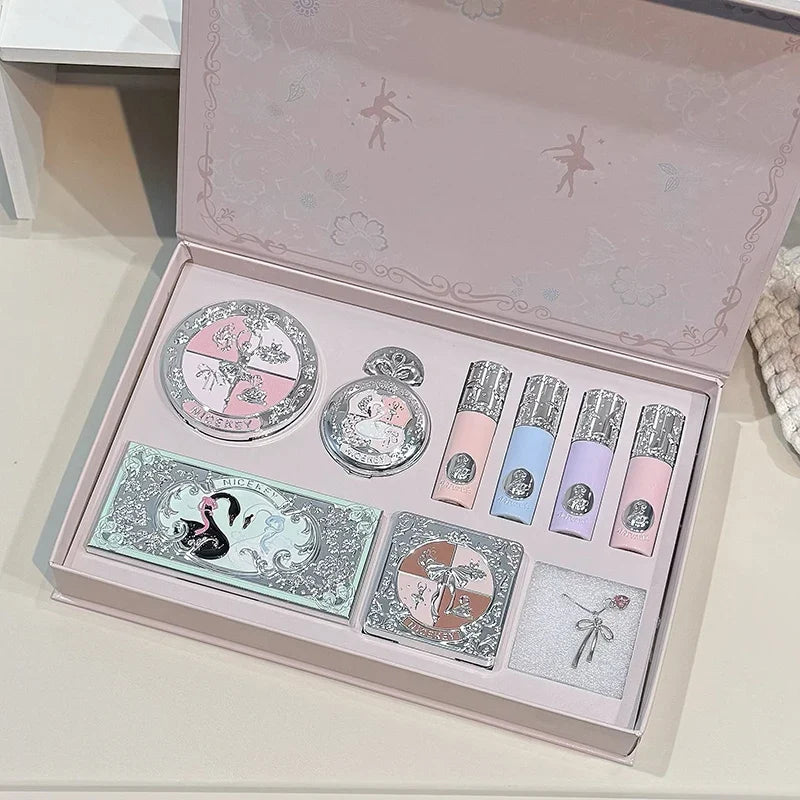 NICEKEY Pink Ballet 9-Piece Makeup Set with Necklace Gift