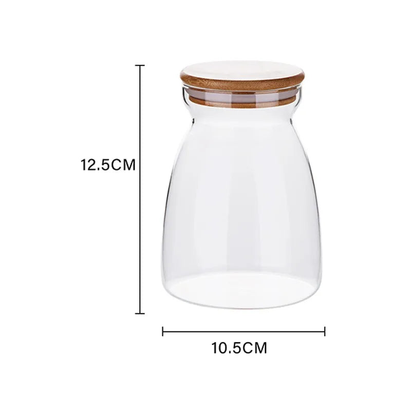 KEMORELA Glass Airtight Canister with Wood Lid | Kitchen Storage