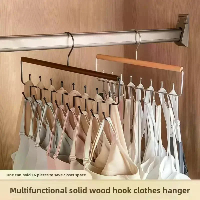 Wooden Hat Organizer Rack with Hooks – Caps, Belts & Ties