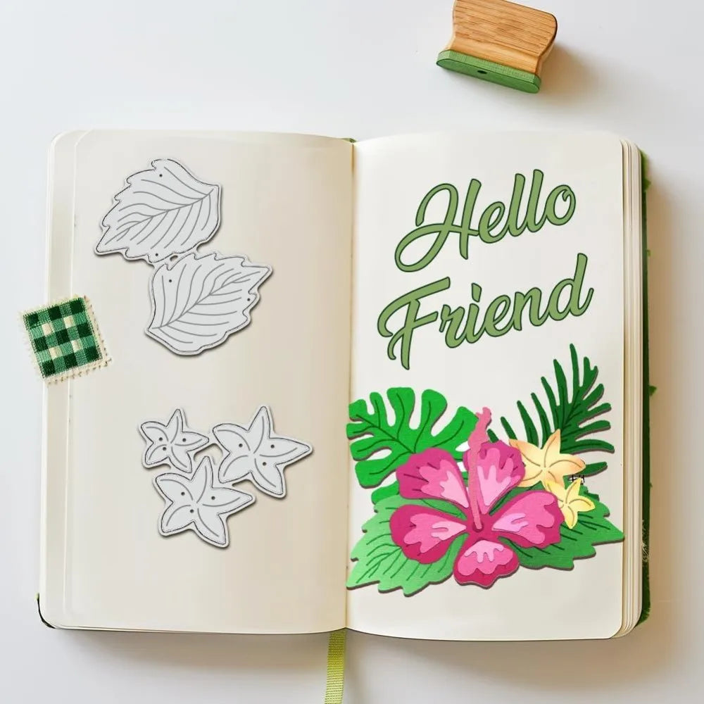 Hibiscus Cutting Dies – Flower & Jungle Leaf Stencils for Crafts