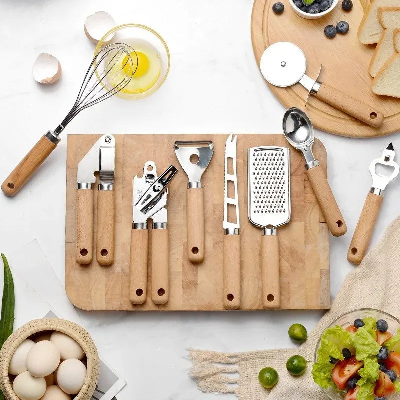 9-Piece Wooden Handle Cooking Utensils Set – Kitchen Gadgets