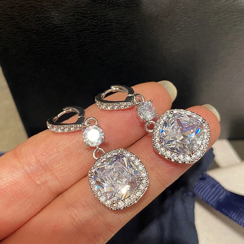 Huitan CZ Drop Earrings – Bridal & Wedding Silver Jewelry