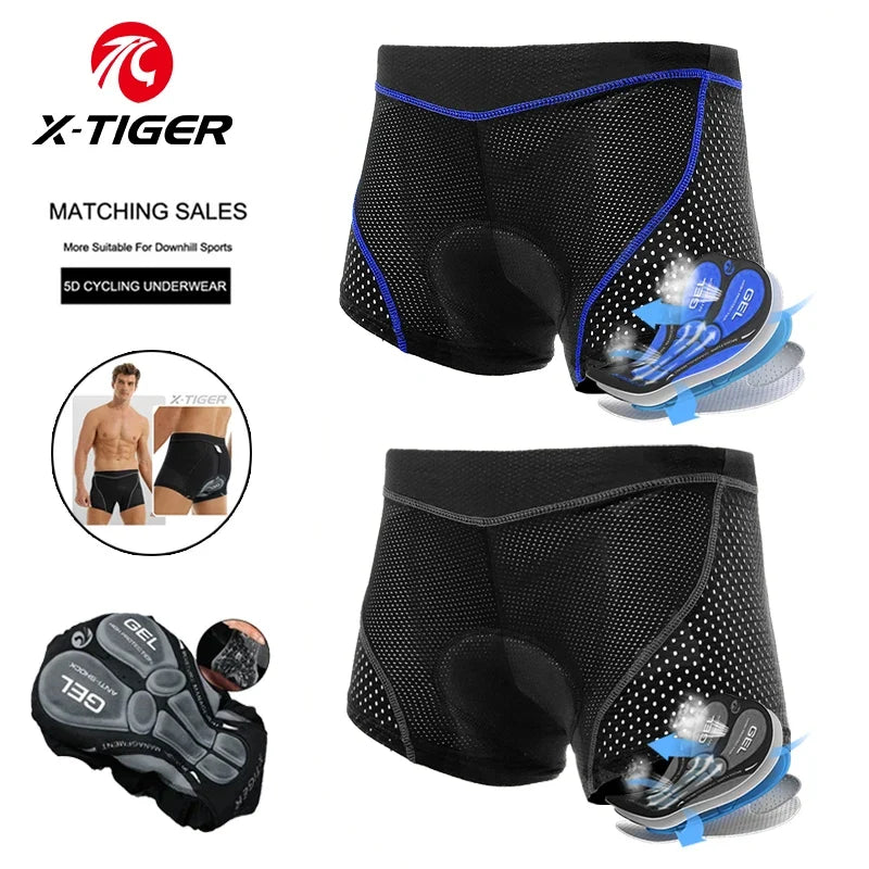 X-TIGER Men's 5D Gel Padded Cycling Boxer Shorts | MTB & Road