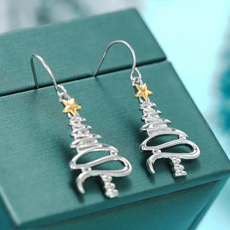 Huitan Christmas Tree Drop Earrings – Star Dangle for Women