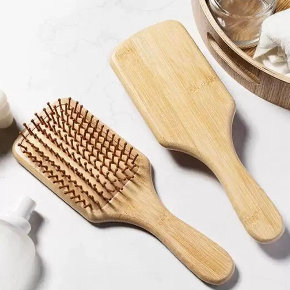 Bamboo Paddle Hair Brush & Wide-Tooth Comb – All Hair Types