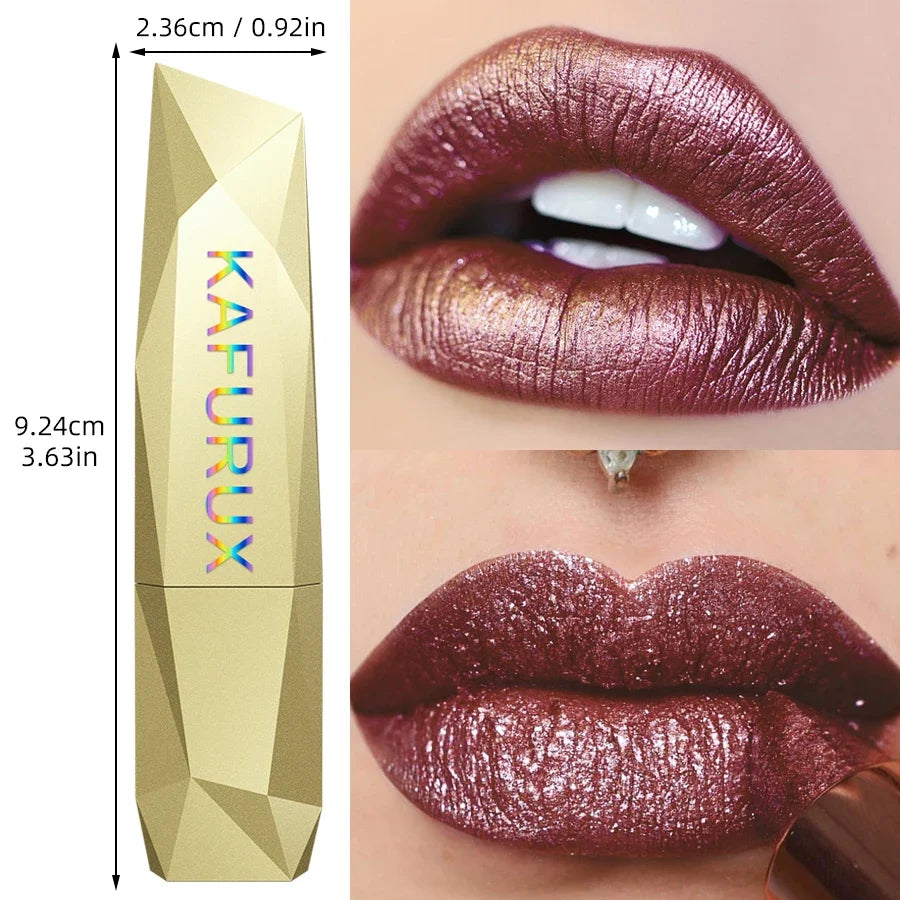 KAFURUX Red Metallic Glitter Lipstick – Waterproof Shimmer Lip Glaze