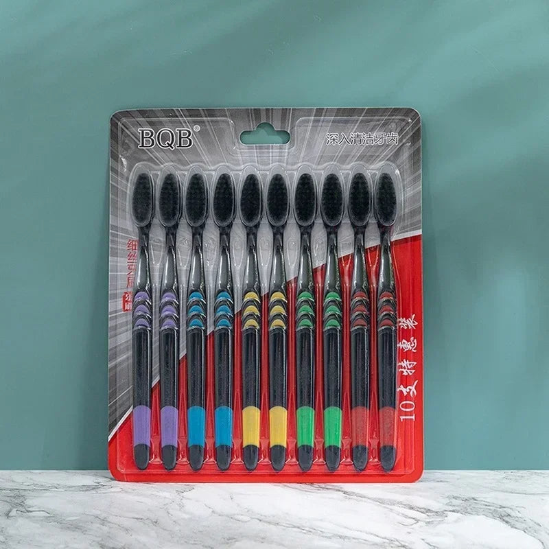 10-Pack Bamboo Charcoal Soft Toothbrushes | Eco-Friendly Travel