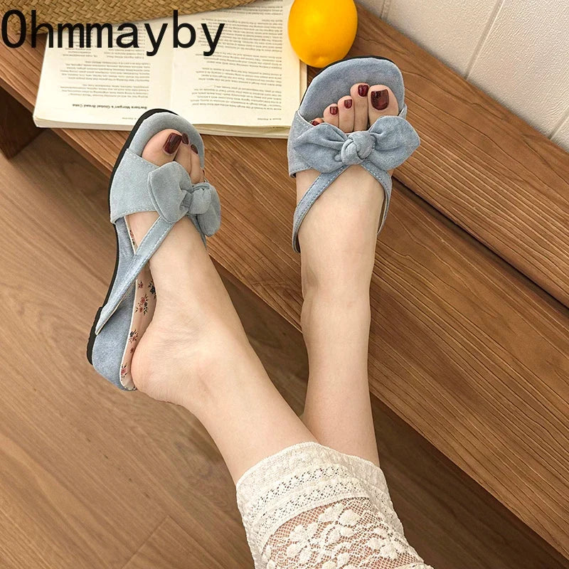 Women's Floral Butterfly-Knot Wedge Slides | Summer Dress Slippers
