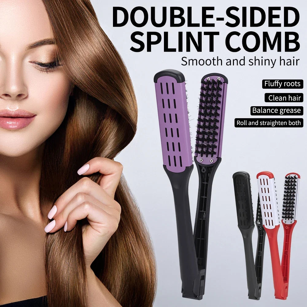 V-Shape Boar Bristle Hair Straightening & Curling Brush