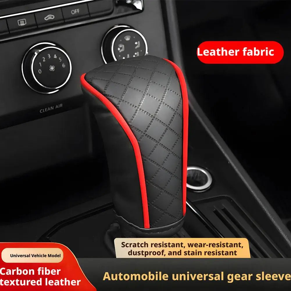 Car Gear Shift Cover Universal Bovine Leather Breathable Carbon Fiber