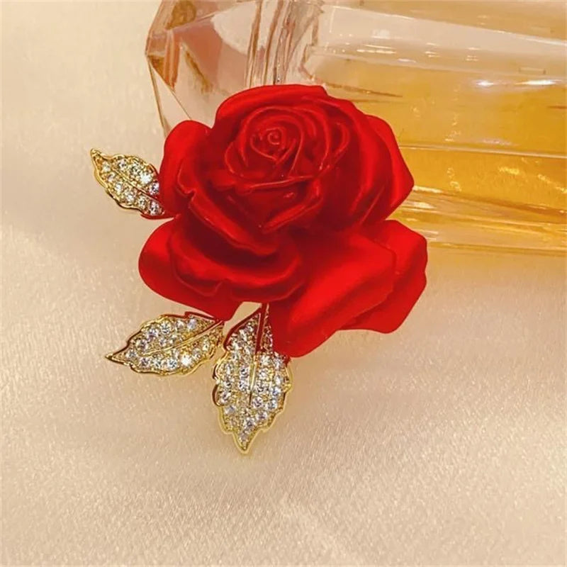 Red Rose Brooch Pin – Elegant Metal Alloy Floral Lapel Pin