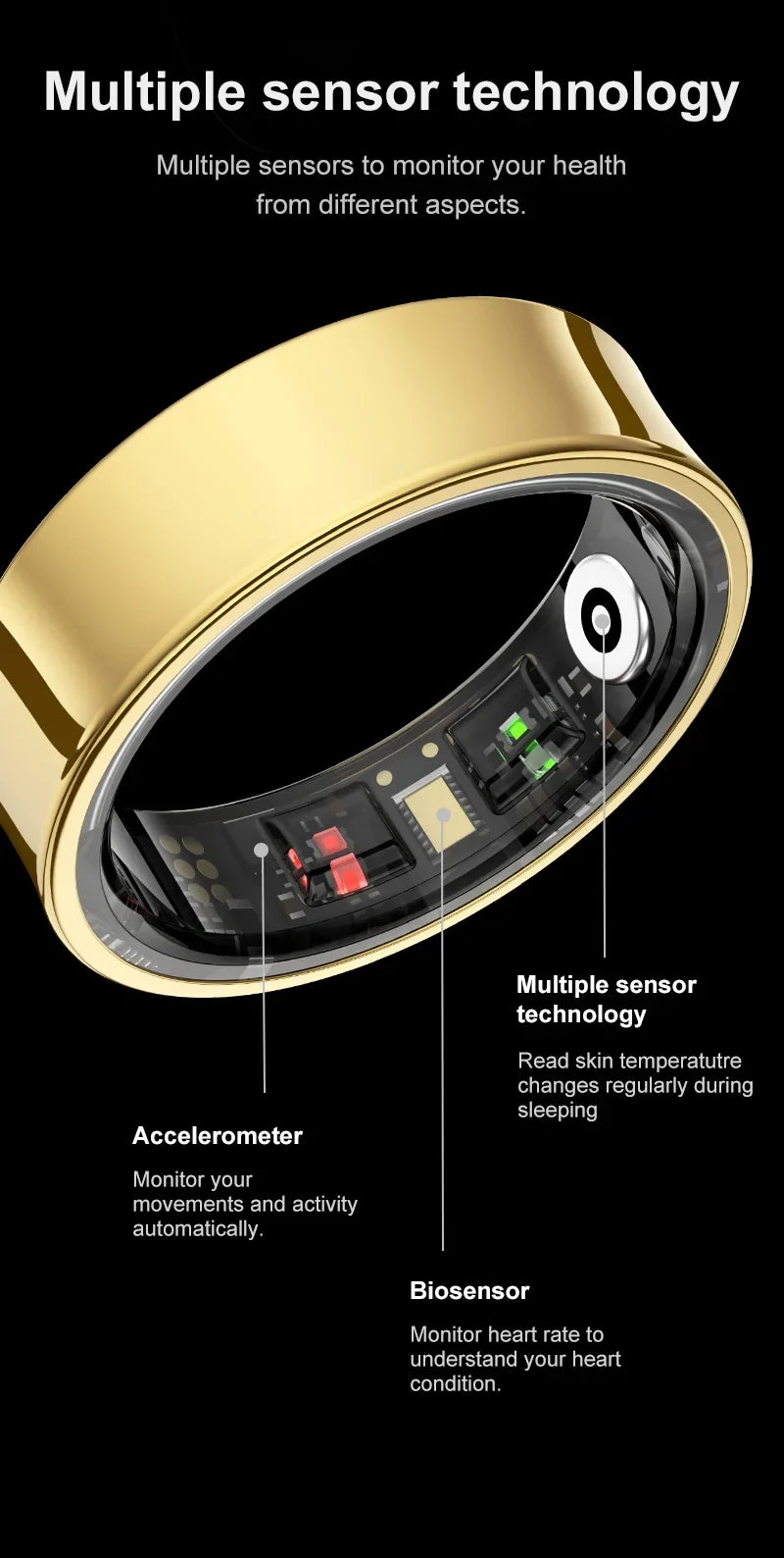 R09 5ATM Waterproof Smart Ring Men Women Temperature Health Monitor