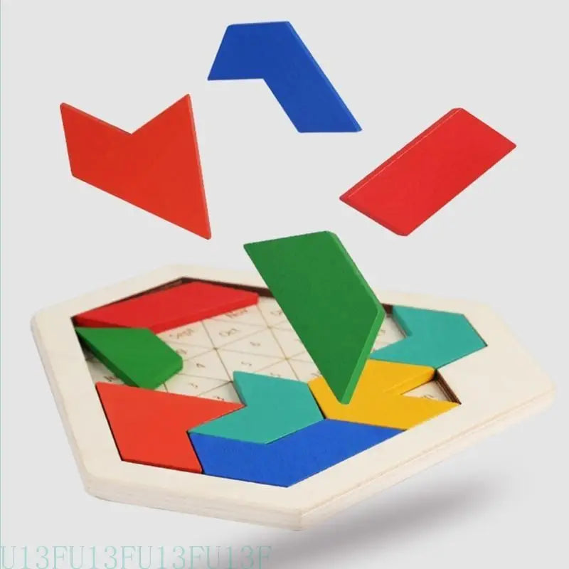Wood Hexagon Tangram Puzzle – STEM Brain Teaser for Kids & Adults