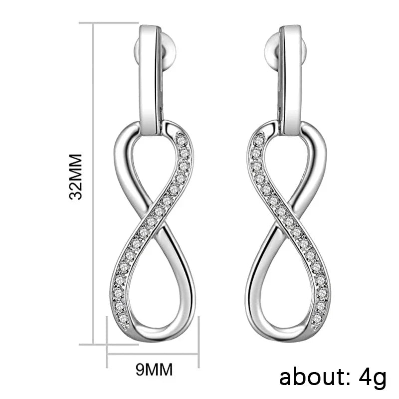 Huitan CZ Drop Earrings – Silver Geometric Women's Fashion