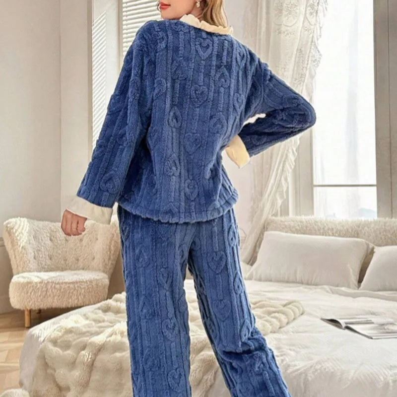 Women's Thickened Pajama Set – Soft Cardigan & Long Pants