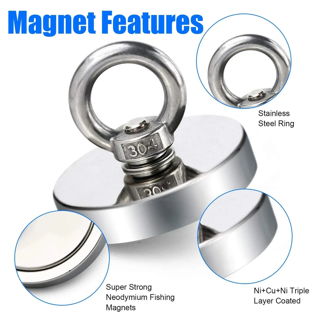 N52 Neodymium Fishing Magnet | Strong Search Hook 9–61kg