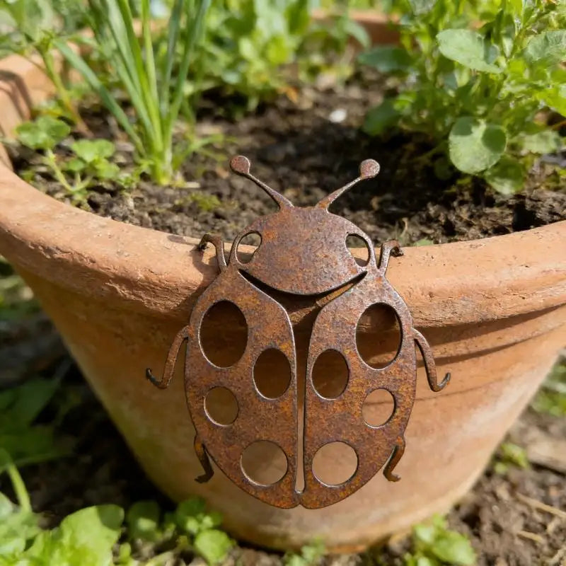 Vintage Metal Ladybug Wall Statue – Indoor & Outdoor Garden Art