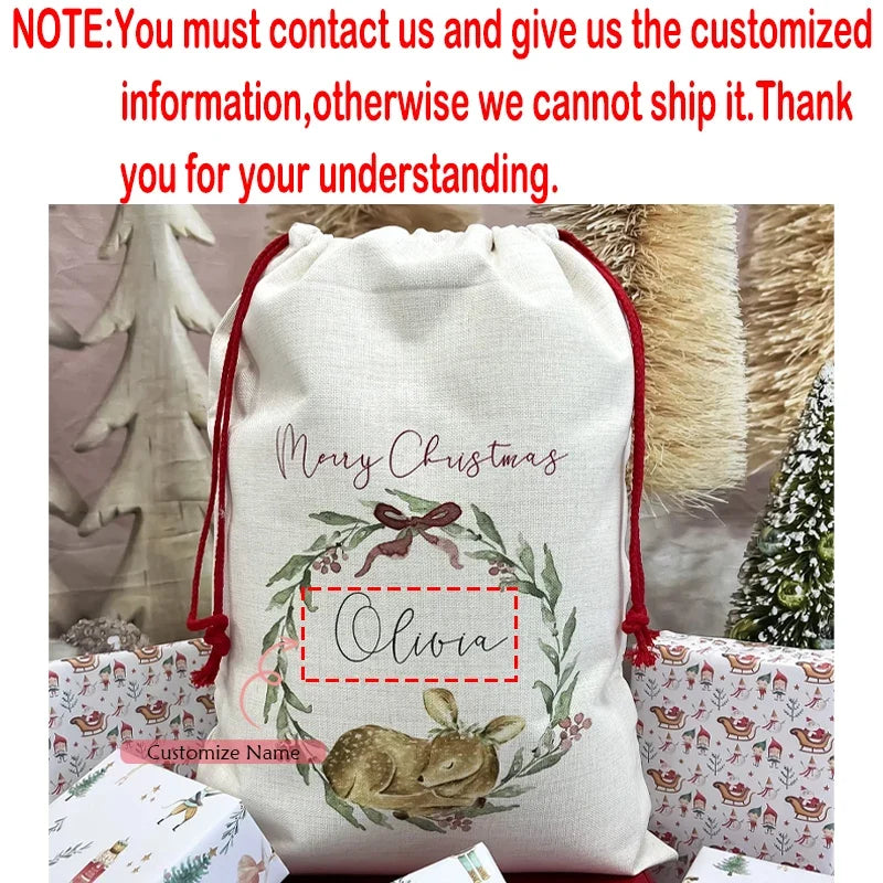 Personalised Baby 1st Christmas 2025 Woodland Deer Santa Sack