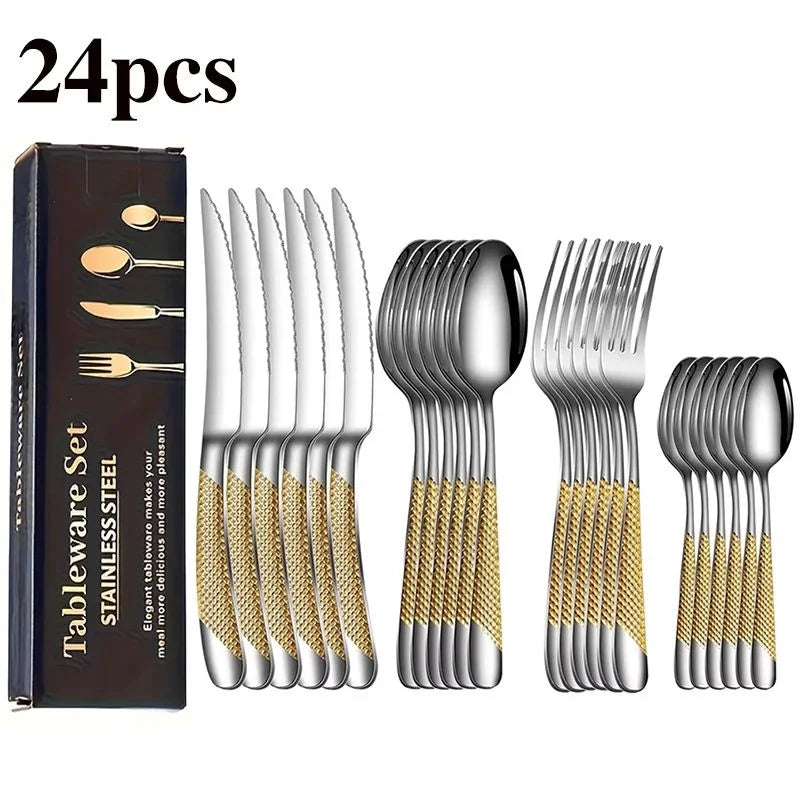 24-Pc Star Diamond Stainless Steel Cutlery Set – Knife Fork Spoon