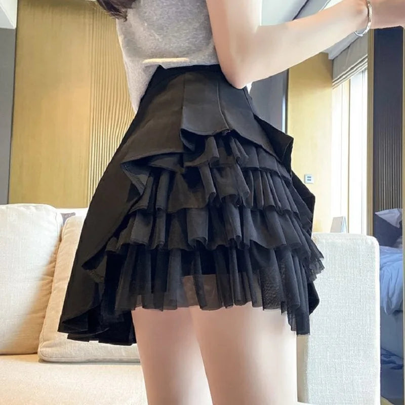 Women's Mesh Pleated A-Line Mini Skirt – High Waist Korean Style