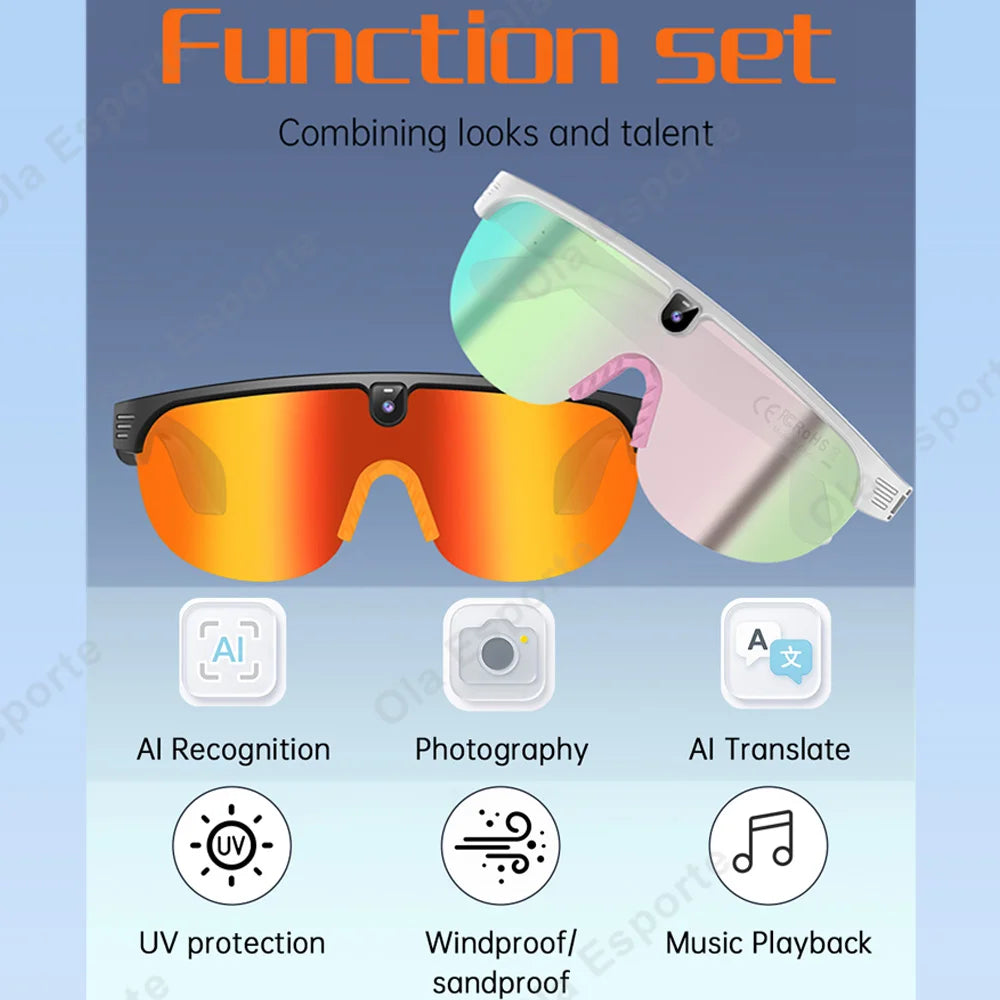 AI Smart Cycling Glasses Men 800W Camera Video Translation Sunglasses
