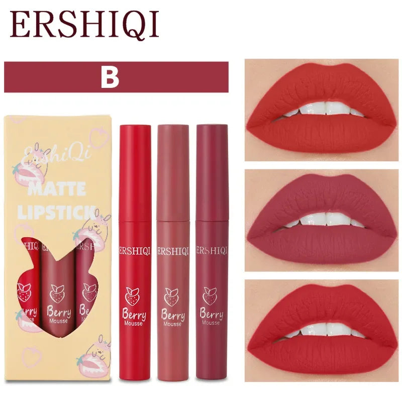 3-Piece Velvet Matte Lip Glaze Set – Waterproof Nude Lip Gloss