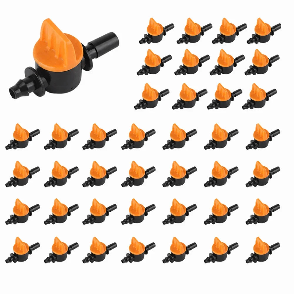 50-Pack Mini Drip Irrigation Valves | 4/7mm Micro Tubing Valves