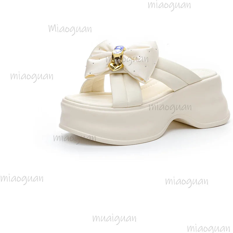 Women's Wedge Sandal Slippers – Butterfly Knot Rhinestone High Heel