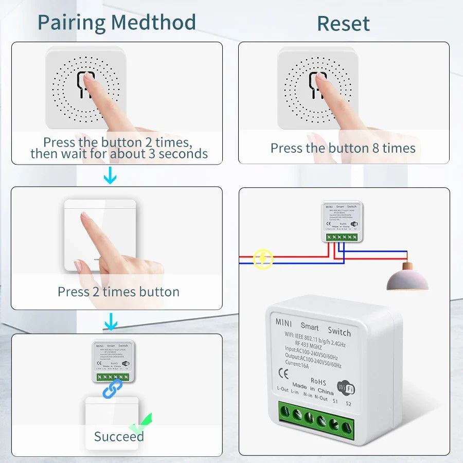 Tuya WiFi 433MHz Smart Wall Switch 1/2/3 Gang – Alexa & Google