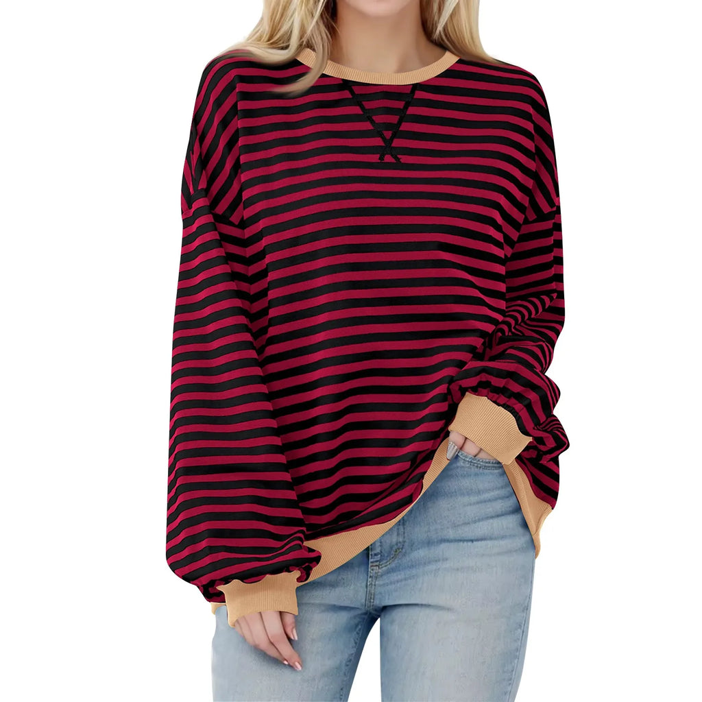 Women's Oversized Striped Long Sleeve T-Shirt | Korean Style