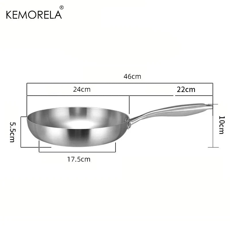 KEMORELA 24cm 304 Stainless Steel Frying Pan 3-Ply Skillet