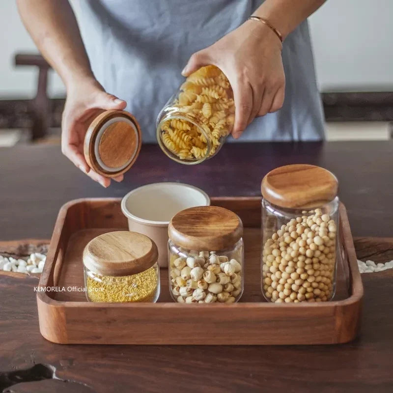 KEMORELA Glass Airtight Storage Jar with Acacia Wood Lid