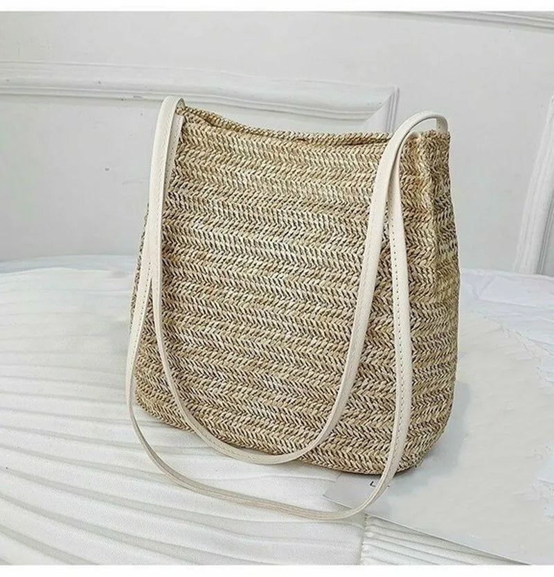 Women's Straw Rattan Woven Beach Bag – Boho Shoulder Tote