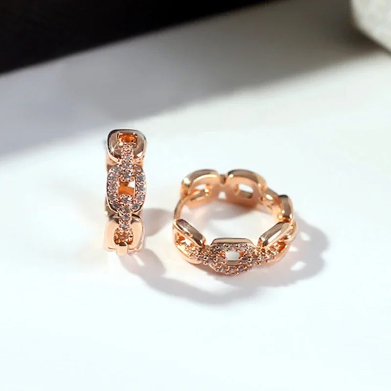 Huitan Chain Link CZ Hoop Earrings – Rose Gold Fashion Jewelry