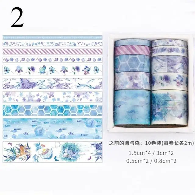 10-Piece Kawaii Washi Tape Set – Sea & Forest DIY Craft Series