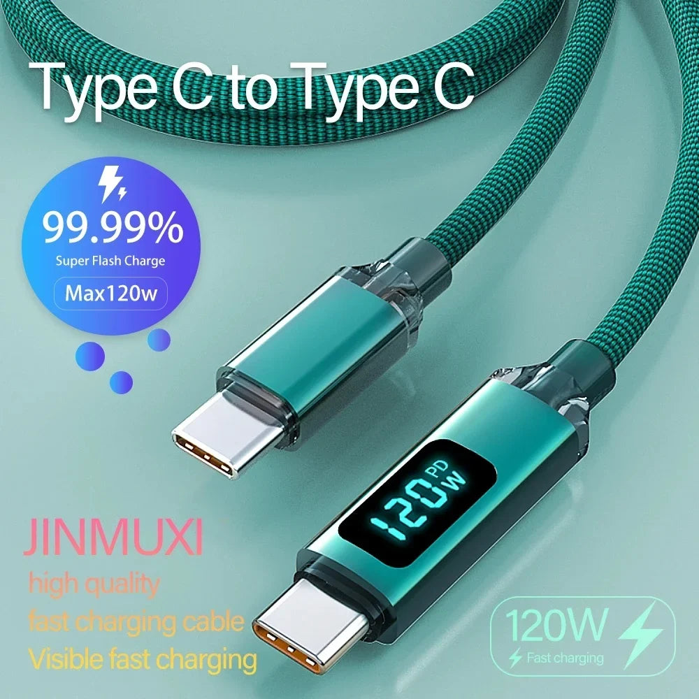120W USB-C to C 6A Fast Charging Cable with Digital Display