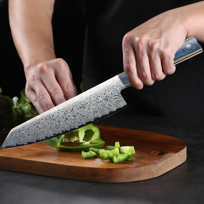 Damascus Steel Chef's Knife – Japanese-Style Wooden Handle