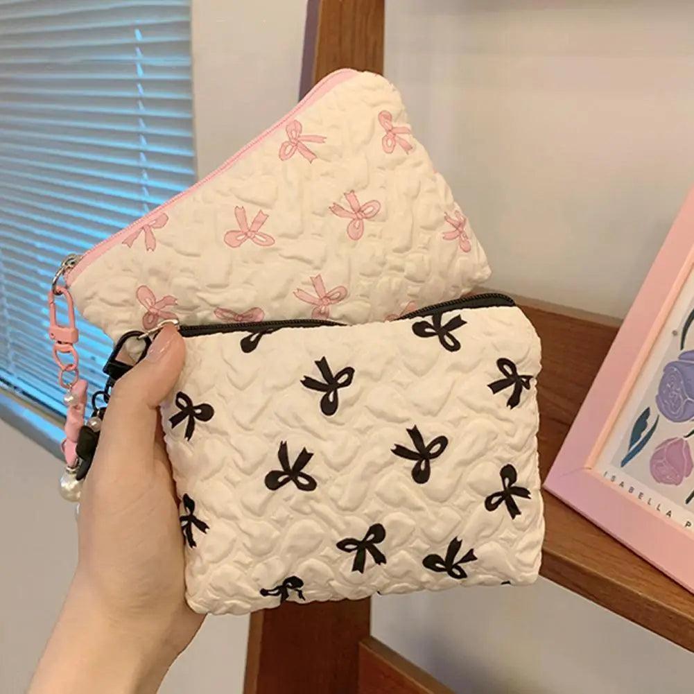 Kawaii Korean Bow Mini Cosmetic Bag – Zipper Coin Purse Pouch