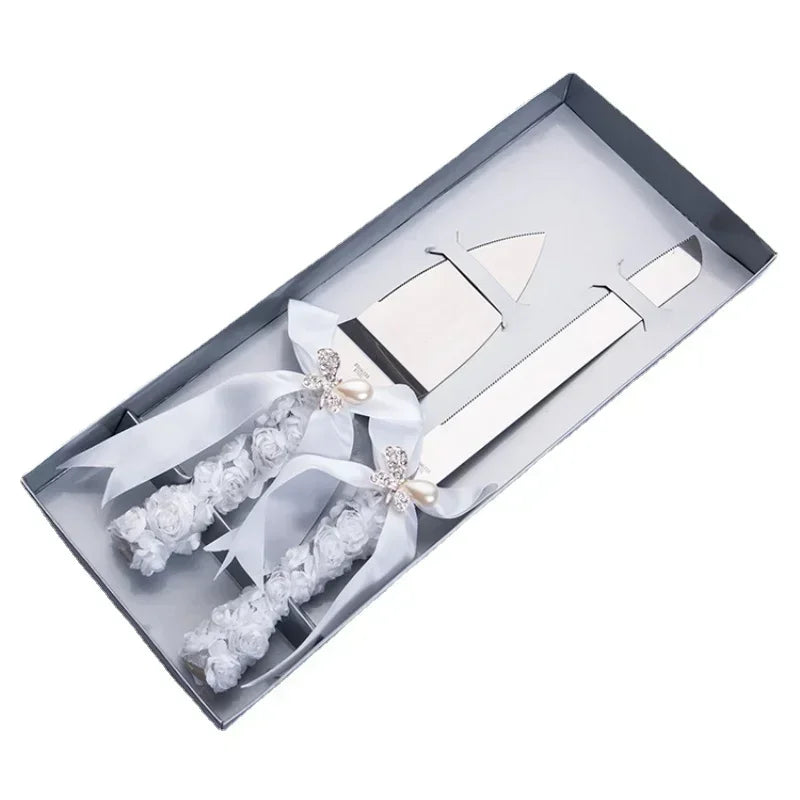 European Knife Fork Cake Spatula Diamond Bow Design Luxurious Wedding