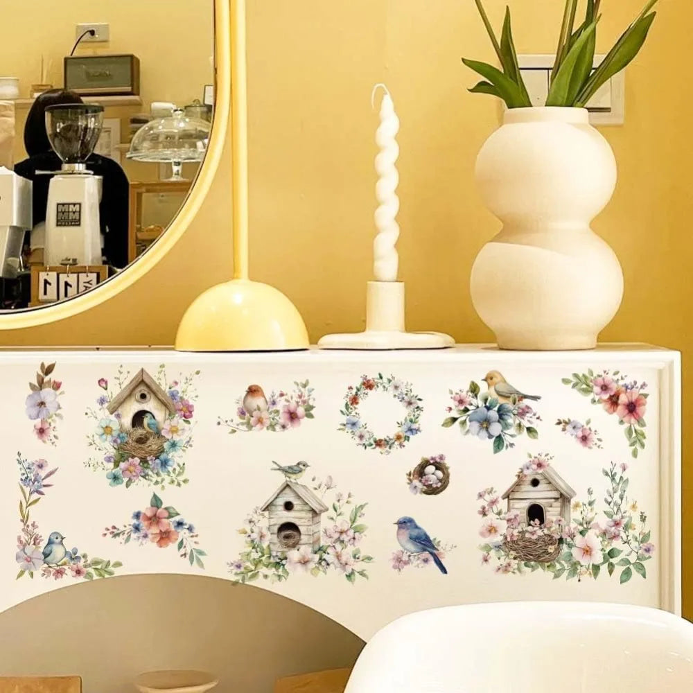 Bird Flower Rub-On Transfers for Furniture & Crafts – 3-Sheet Set