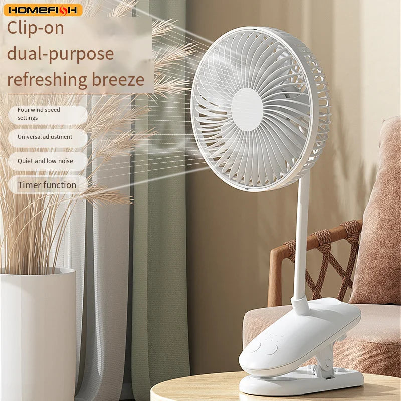 HOMEFISH Clip-On Portable Fan | 3600mAh, 720° Rotation