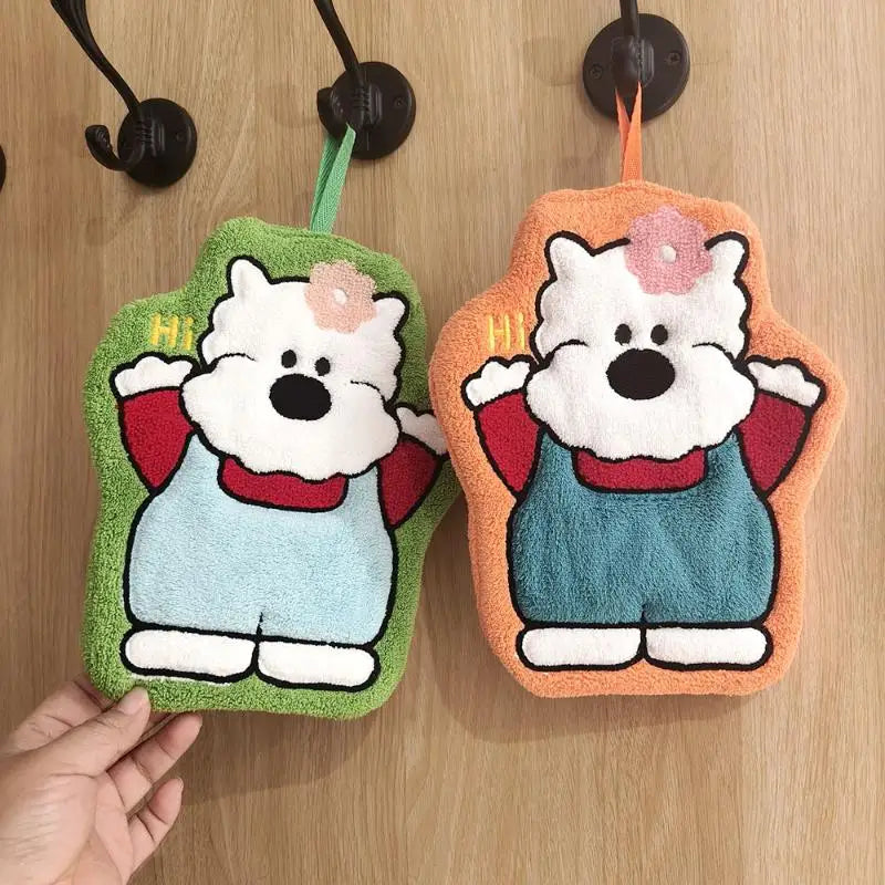 Cute Puppy Cartoon Hand Towel – Quick-Dry Coral Fleece