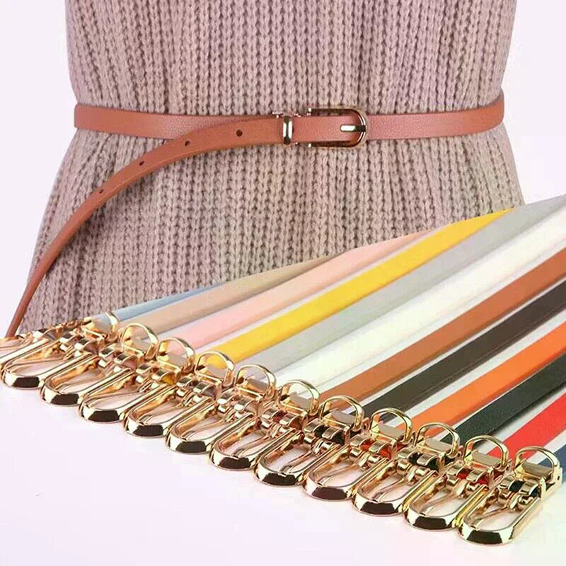 Fashion Black White Gray Women Belts Thin Skinny Waistband Pin Buckle