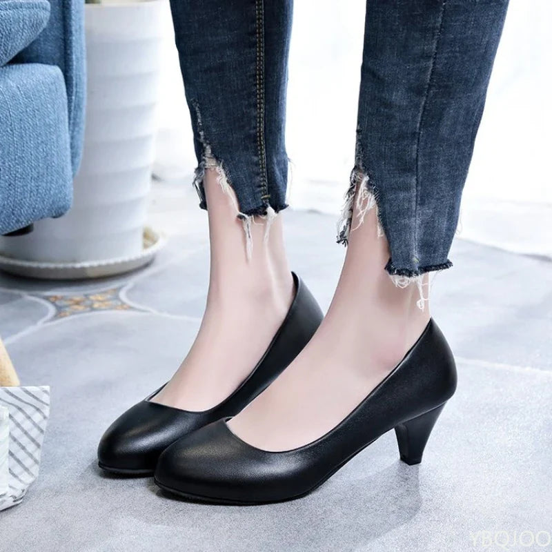 Women's Mary Jane Pumps – Thick Square Heel Slip-On Work Shoes