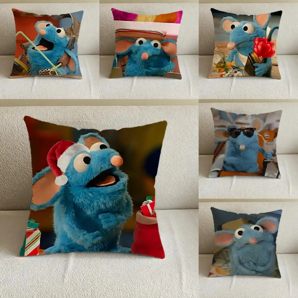 Cartoon Blue Mouse Linen Cushion Cover – Sofa & Bedroom Decor
