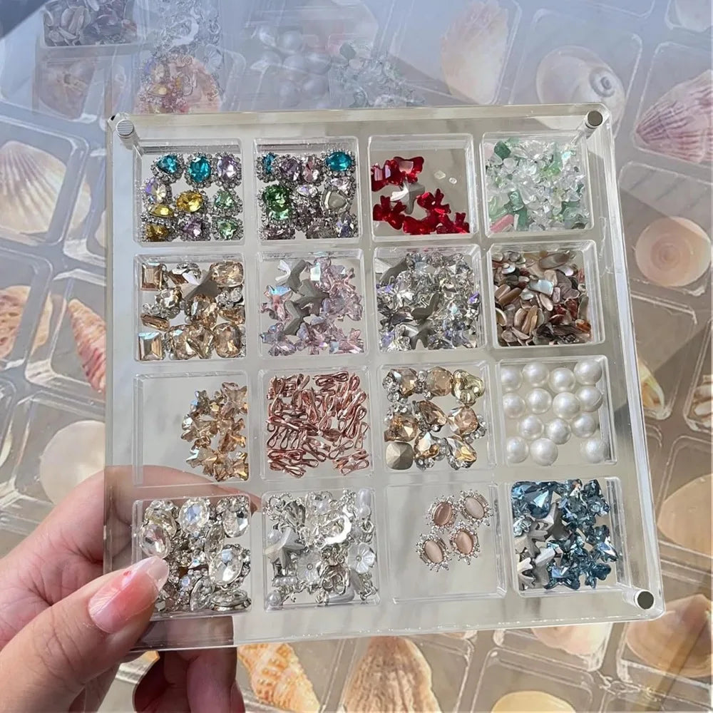 16-Grid Seashell Display Box Magnets Acrylic Storage Organizer
