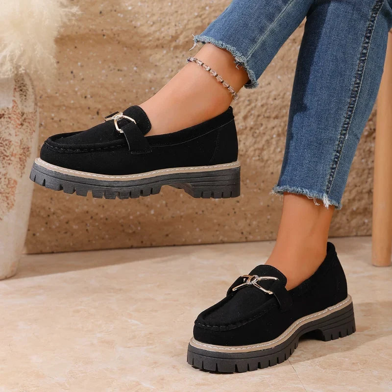 Women's Retro Loafers | British Style Thick Heel Slip-On Shoes
