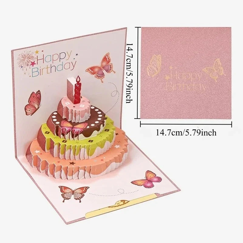 3D Pop-Up Birthday Card – Butterfly Cake Foldable Greeting Card