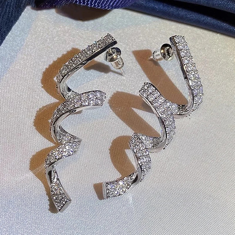 Huitan Ribbon CZ Drop Earrings – Sparkling Long Dangle